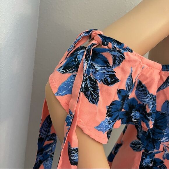 Gypsies & Moondust Off The Shoulder Coral Blue White Blouse Size Large - Picture 4 of 13